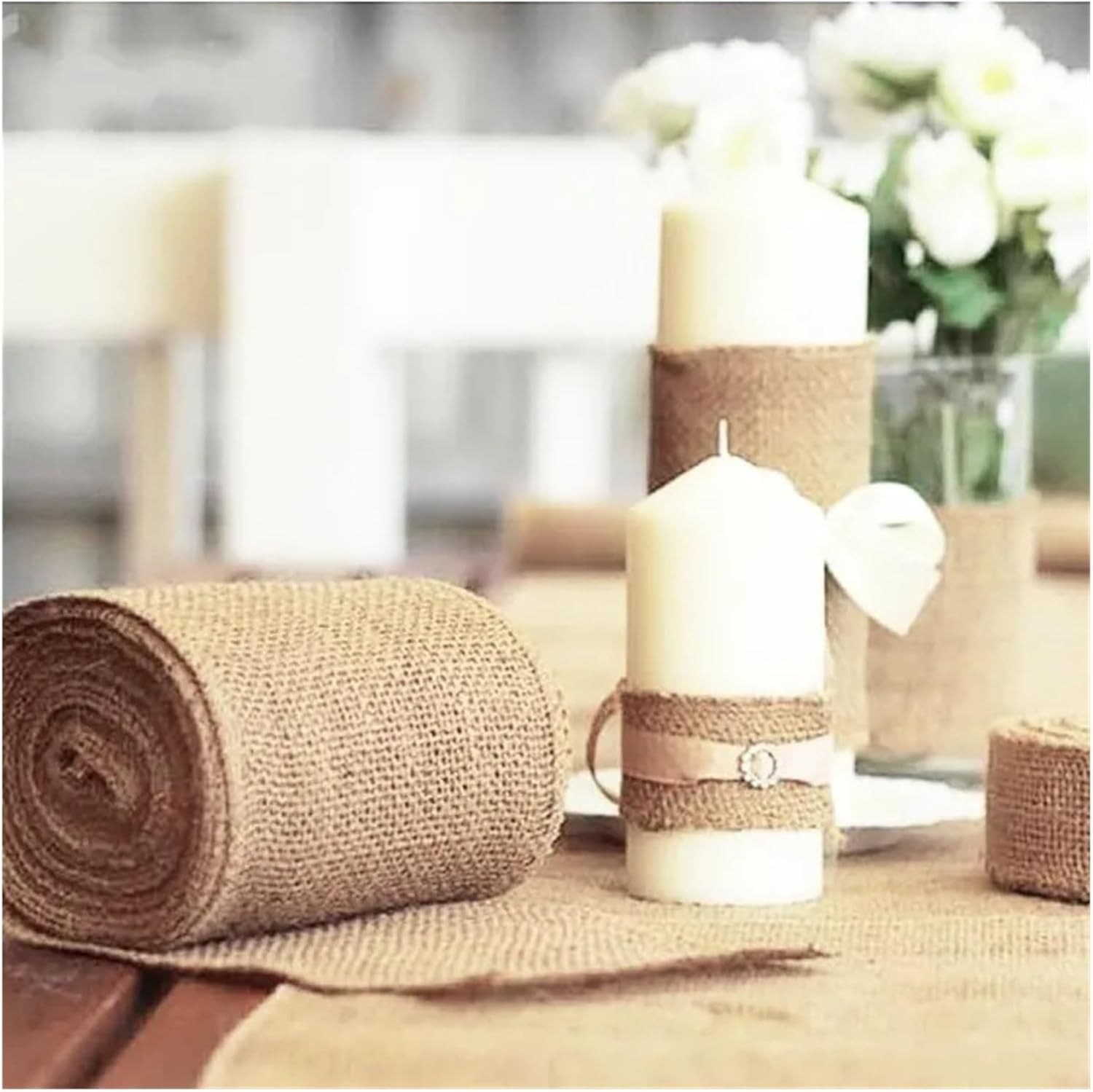 Hessian Fabric， 20M Natural Jute Burlap Fabric Jute 3-30CM Roll Hessian Ribbon Roll Burlap Table Runner Wedding Party Supplies Spring Decoration(Width 30cm)