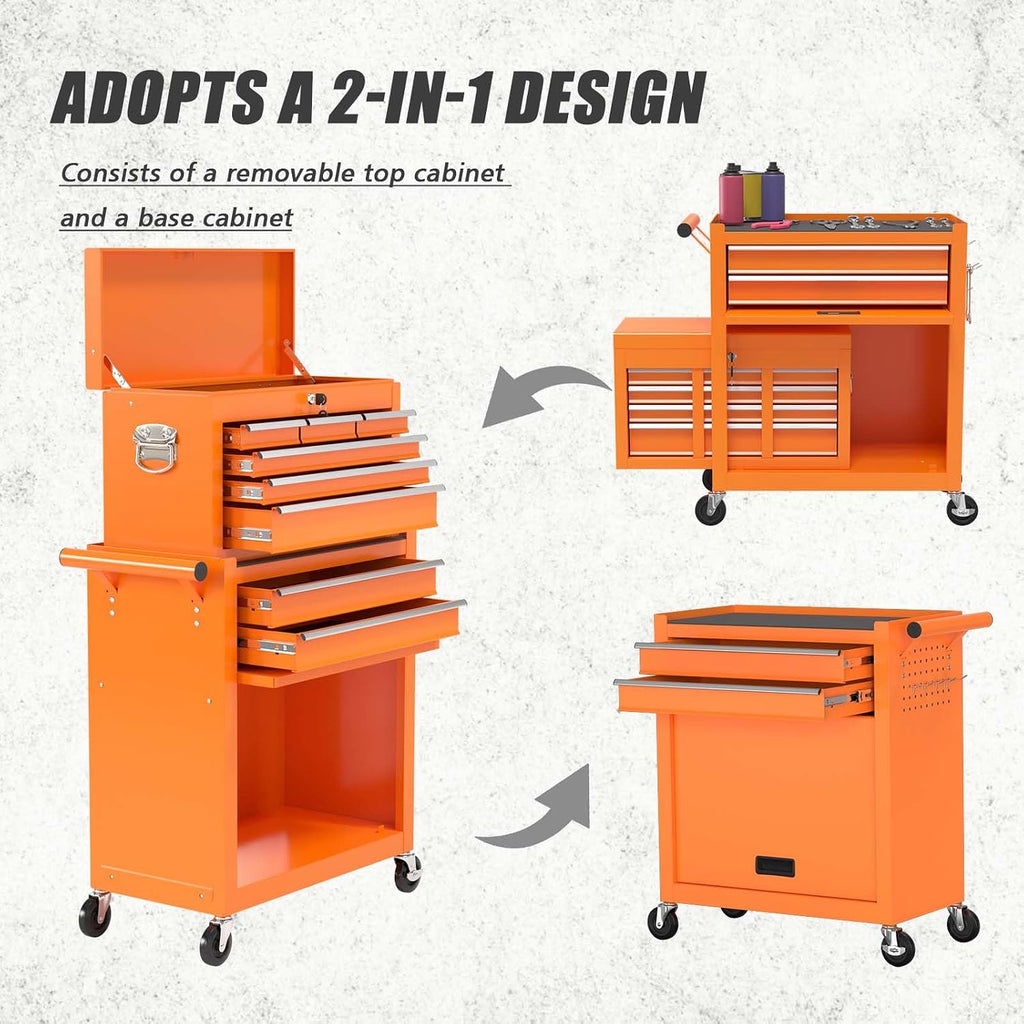 8-Drawer Tool Chest with Wheels,High Capacity Rolling Tool Box with Wheels,Locking Mechanical Tool Chest,Metal Tool Box for Garage Workshop (Orange)