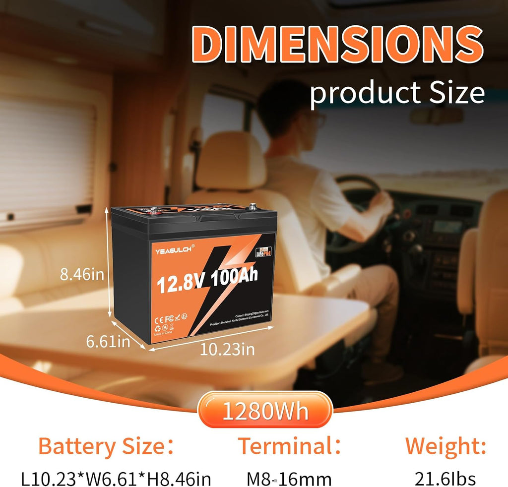 2 Pack 12V 100Ah Mini LiFePO4 Lithium Battery Built-in 100A BMS 1.28kWh 10-Year Lifespan Rechargeable Battery 6000 Deep Cycles Perfect for RV Solar System Camping Off-Grid