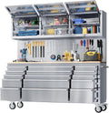 GarveeTech 72-Inch Heavy-Duty Rolling Tool Chest & Mobile Workbench, 15 Drawers & 3 Top Cabinets, Rubber Wood Tabletop, Key Locking System, Drawer Liners, Wheels, Steel Storage Cabinet for Garage