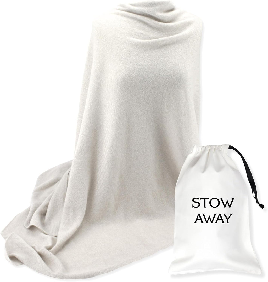 Jet&Bo 100% Pure Cashmere Travel Wrap, Shawl, Scarf & Blanket Ivory, Storage Bag + Gift Box