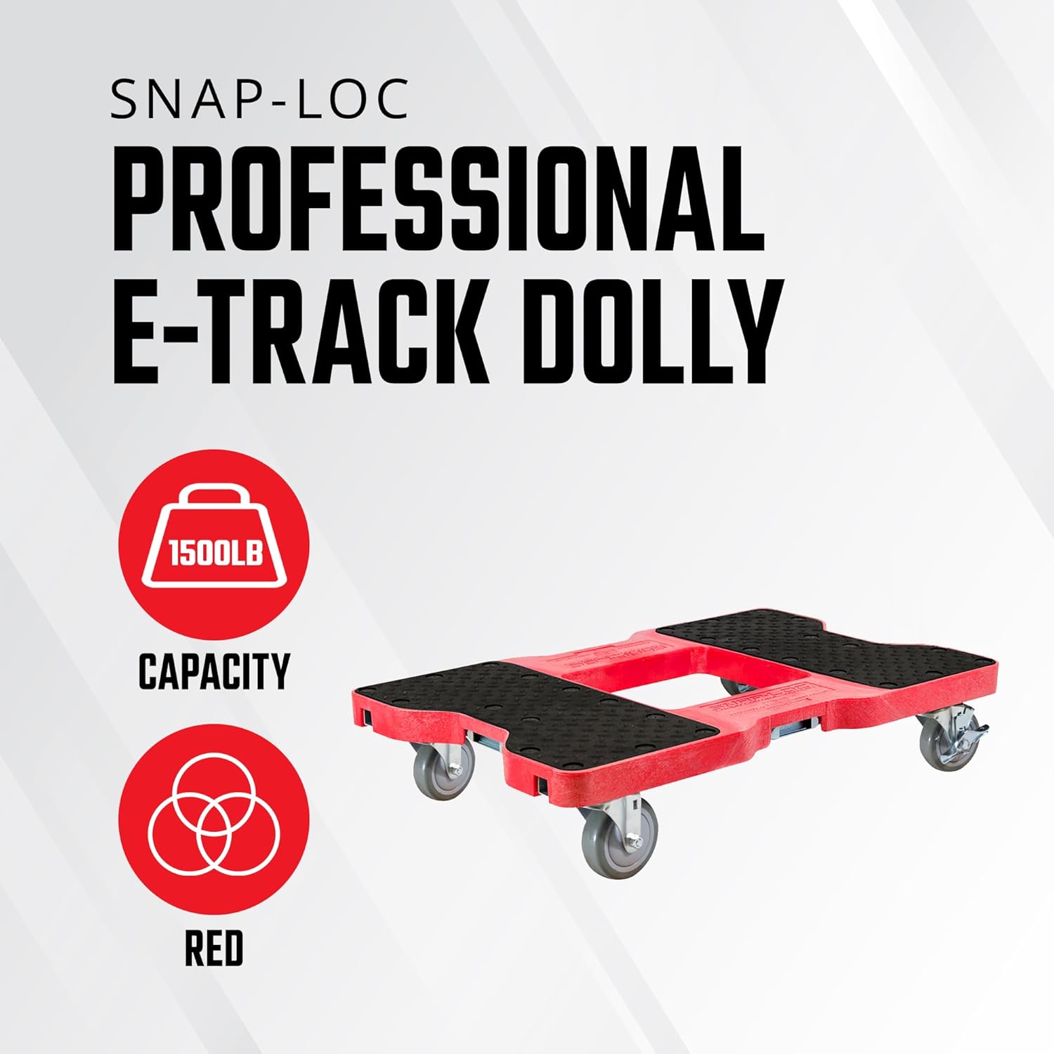 SNAP-LOC, Heavy Duty Furniture Moving Dolly, 4 Wheels, 1,500 lb, Dollies for Moving Cargo, E Strap Attachment Included, Red, Made in USA