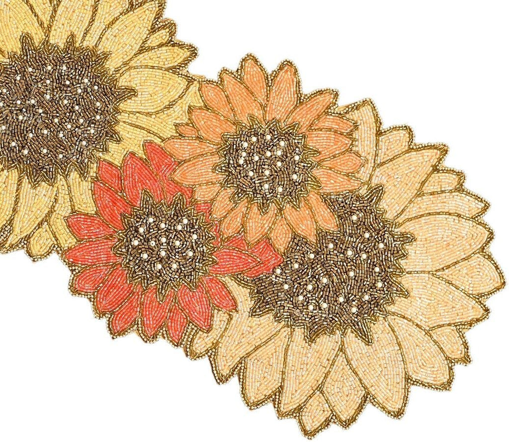 Handmade Beaded Table Runner, Multicolor Sunflower Table Runner, Designer Tableware 13X36 Inch