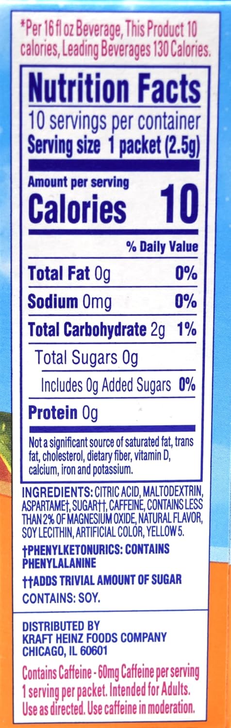 Crystal Light On-The-Go Drink Mix Packets with Caffeine, Zero Sugar Powdered Water Enhancer, Natural Flavor Low Calorie Energy Beverage Mix, Citrus, 0.09 Ounce Packets, 10 Count (Pack of 35)