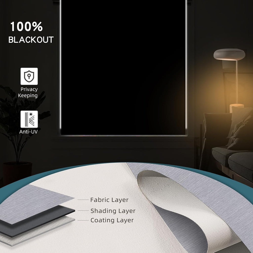 Motorized Roller Shade,100% Blackout Smart Window Blinds Work with Homekit, Alexa, Google Home,Remote,Electric Blinds with USB/Solar Pannel Charging,Classic Grey