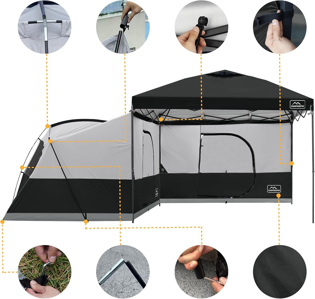 KAMPKEEPER Canopy Side Tent,4-6 Person Camping Cube Tent for 10x10 Pop Up Canopies,Easy Up Gazebo with Window,Compatible with 10' Wide Canopy Tents