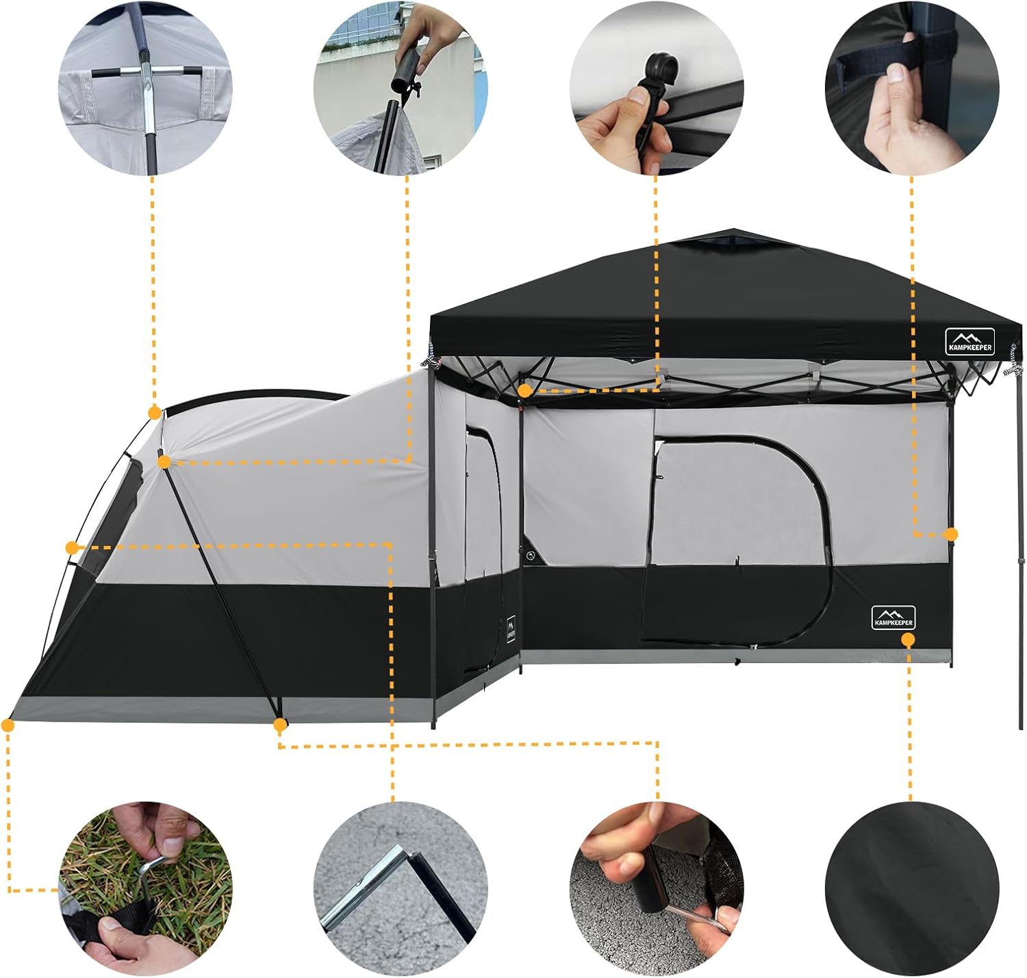 KAMPKEEPER Canopy Side Tent,4-6 Person Camping Cube Tent for 10x10 Pop Up Canopies,Easy Up Gazebo with Window,Compatible with 10' Wide Canopy Tents
