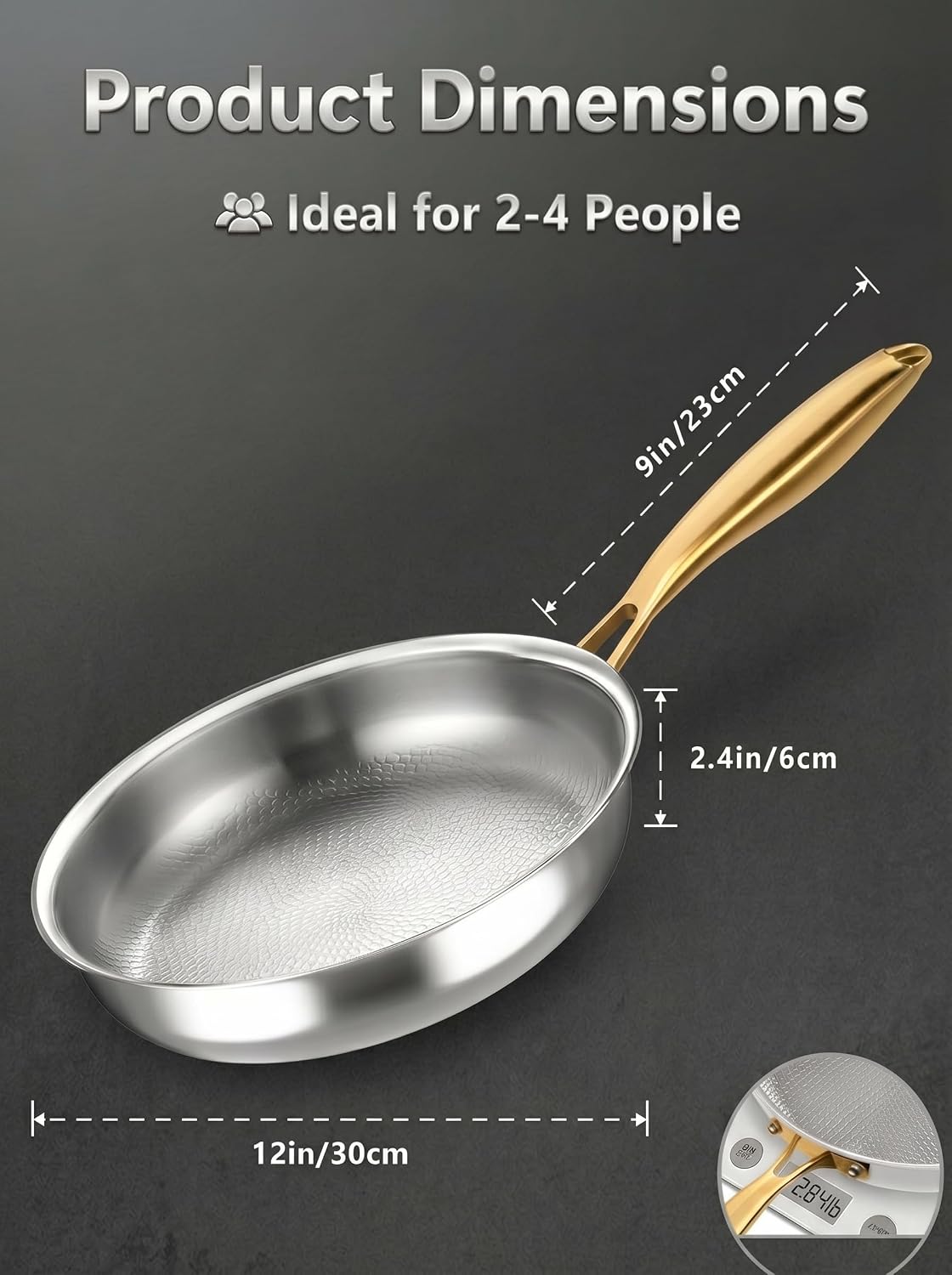 12 Inch Titanium Pans for Cooking, Pure Titanium Frying pan Hammered Design, Non-Toxic Titanium Pro Pan PFAS/PFOA/PTFE Free, Compatible for Oven, Dishwasher & All Cooktops, Fast & Even Heat