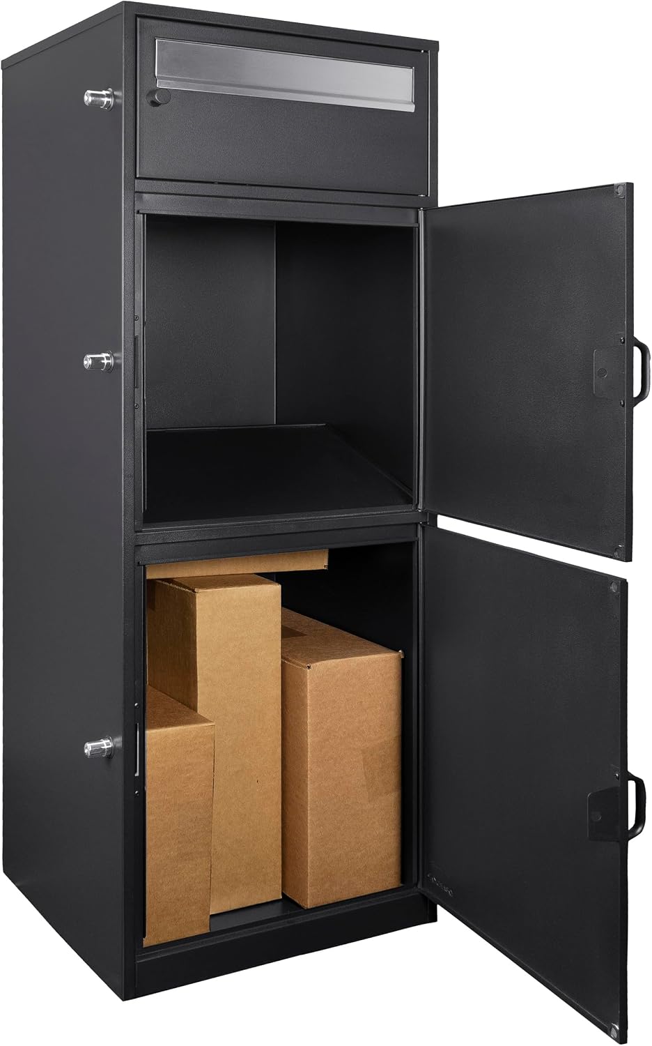 Winbest Large Steel Freestanding Floor Parcel Package Drop with Locking Letterbox Drop Mail Box with Multi Compartments, Black
