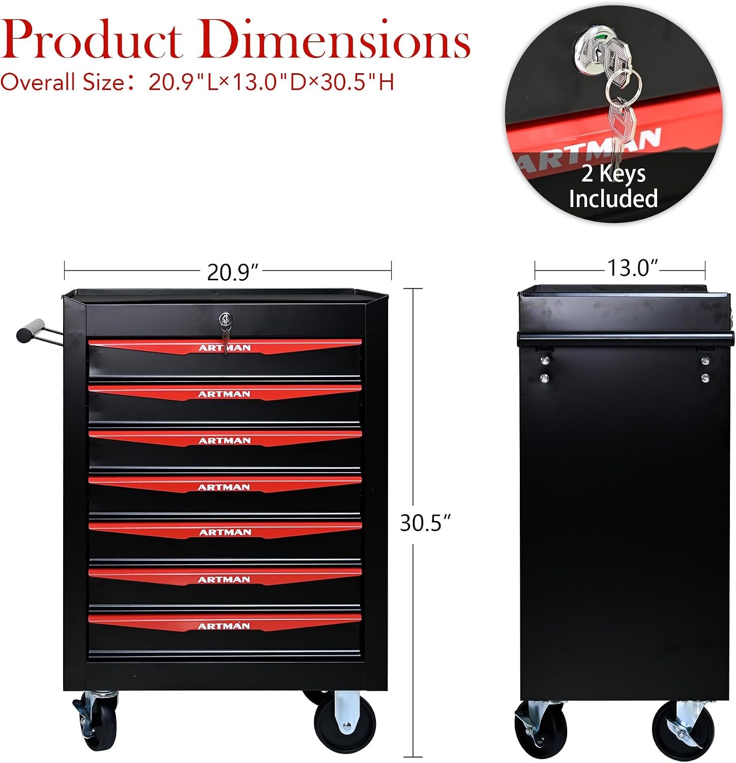 Rolling Tool Chest Cart with 7 Drawers,Storage Tool Cabinet on 4 Wheels. Lockable Tool Cart with Drawer Liners.Steel Tool Box Organizer for Garage,Repair Workshop