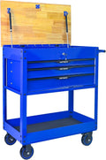 3-Drawer Rolling Tool Cart with Lift-Up Wooden Top, Heavy Duty Mobile Tool Cabinet with Secure Lock and Wheels, Multi-Functional Storage for Garage and Workshop