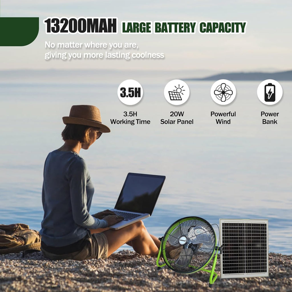 lcocove 14Inch Outdoor Fan, Battery Operated Fan Can Running 3.5-24 Hours, Solar Fans For Home,Outside,Shed,Patio,Greenhouse, with USB Output For Phone