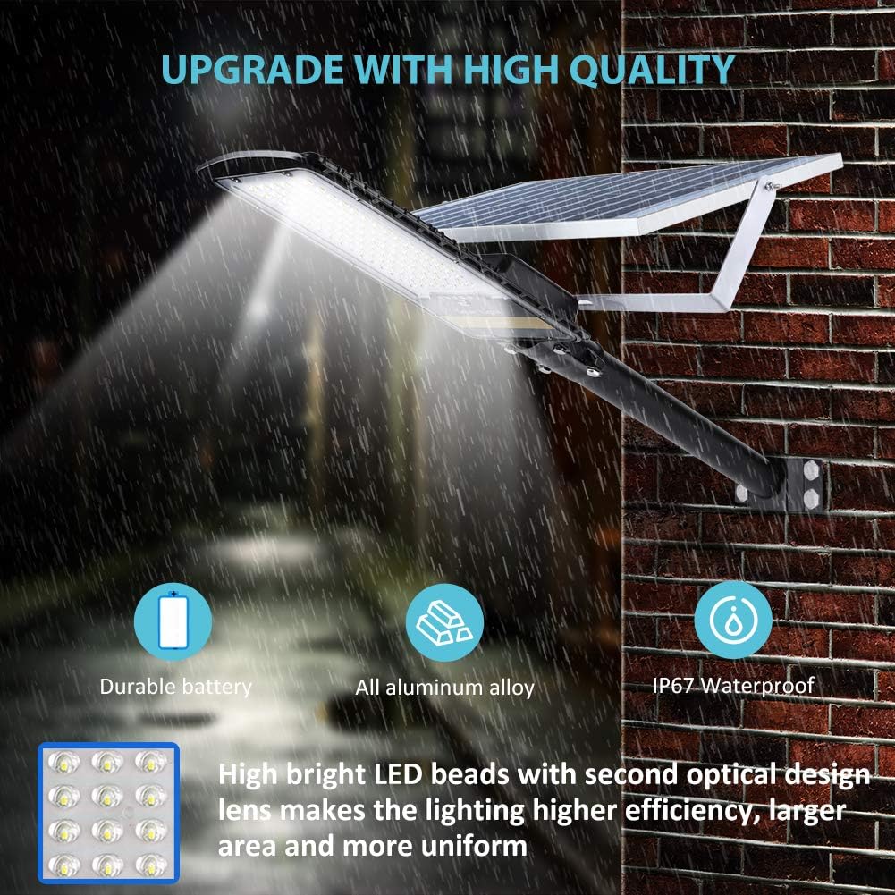 9000 Watt Solar Street Lights Outdoor, Dusk to Dawn IP67 Security Led Flood Light Lamp with Remote Control Mounting Pole and Bracket Garden, Street, Court, Parking Lot