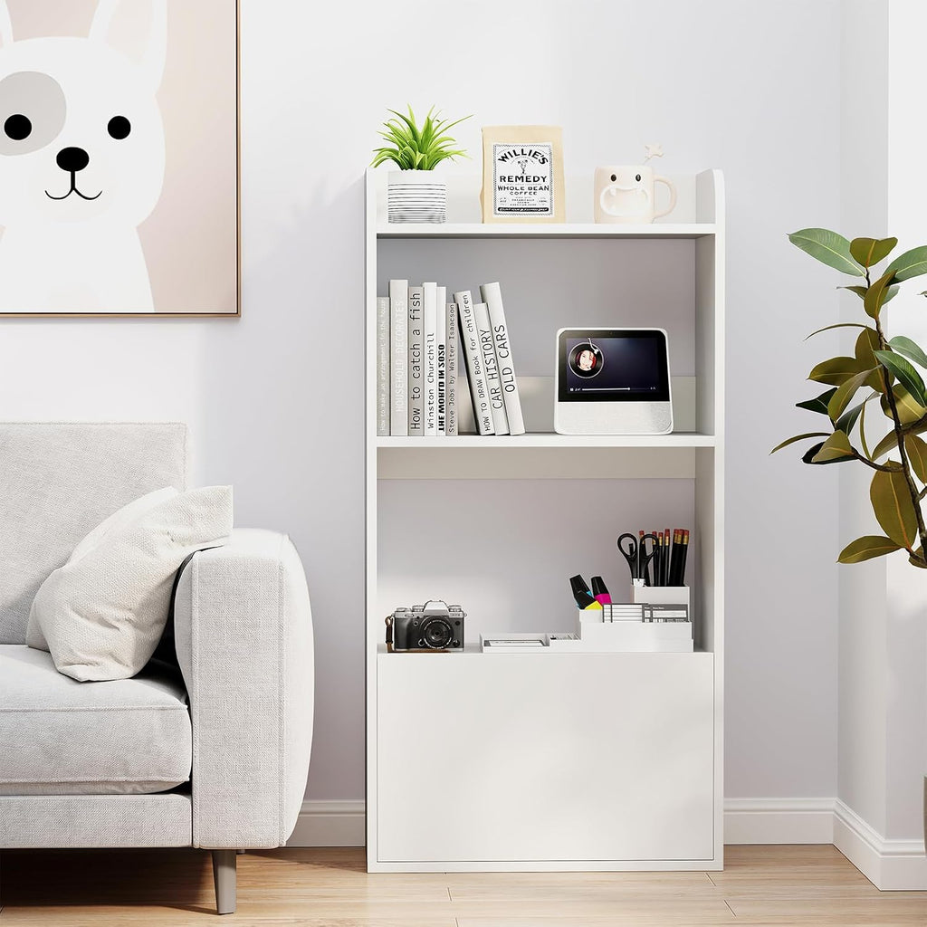 Giantex Bookshelf with Drawer Set of 2, 3-Tier 41.5' Tall Bookcase with Open Shelf, 2 Anti-Tipping Kits, Freestanding Storage Cabinet Display Shelf for Living Room, Bedroom, Office, White