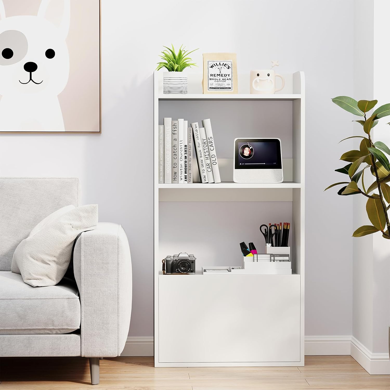 Giantex Bookshelf with Drawer Set of 2, 3-Tier 41.5' Tall Bookcase with Open Shelf, 2 Anti-Tipping Kits, Freestanding Storage Cabinet Display Shelf for Living Room, Bedroom, Office, White