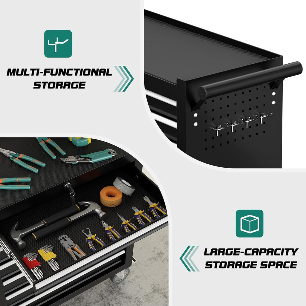 7-Drawer Rolling Tool Chest with Wheels, Tool Box with Locking System and Sliding Drawers, Heavy Duty Organizer for Warehouse, Workshop Garage Black