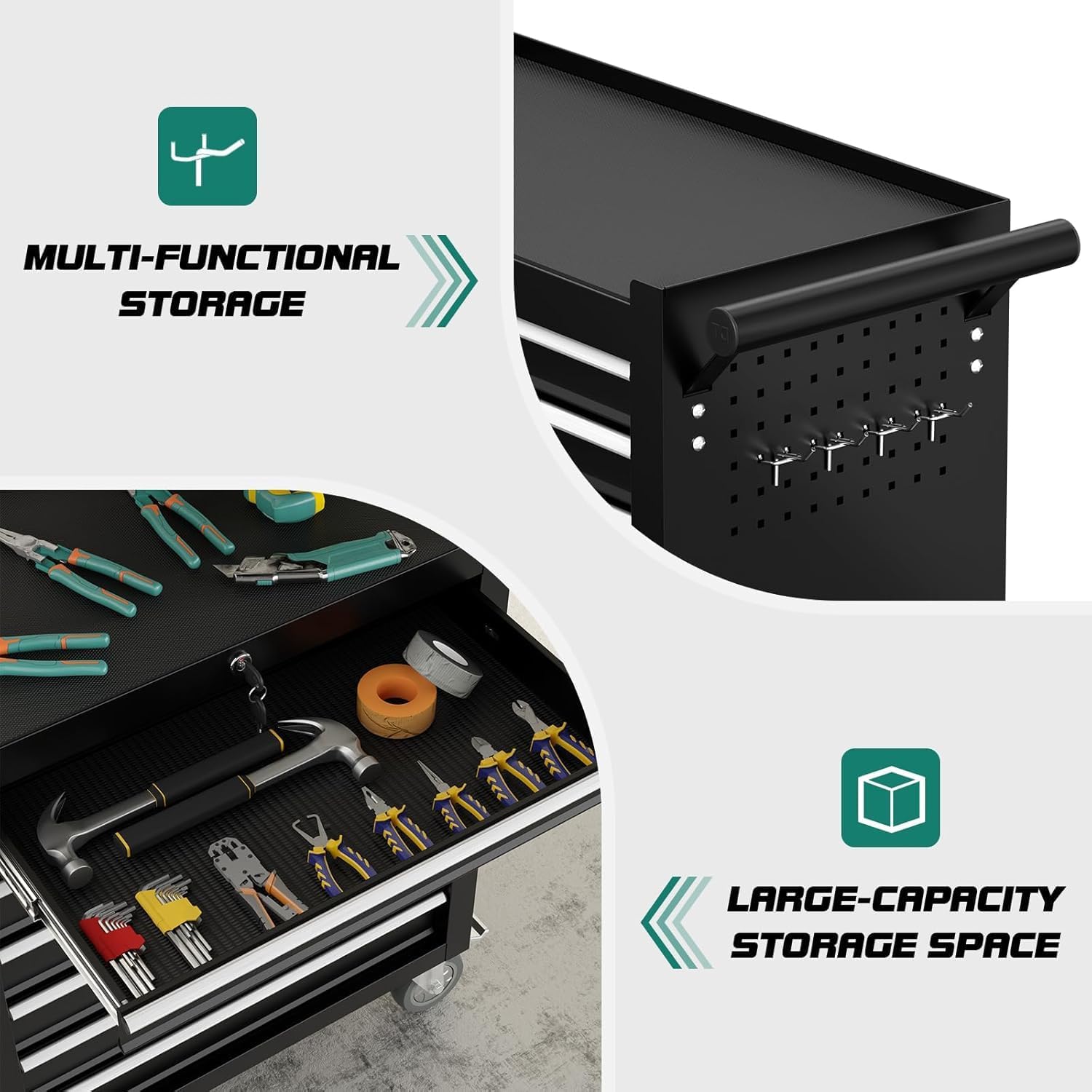 7-Drawer Rolling Tool Chest with Wheels, Tool Box with Locking System and Sliding Drawers, Heavy Duty Organizer for Warehouse, Workshop Garage Black