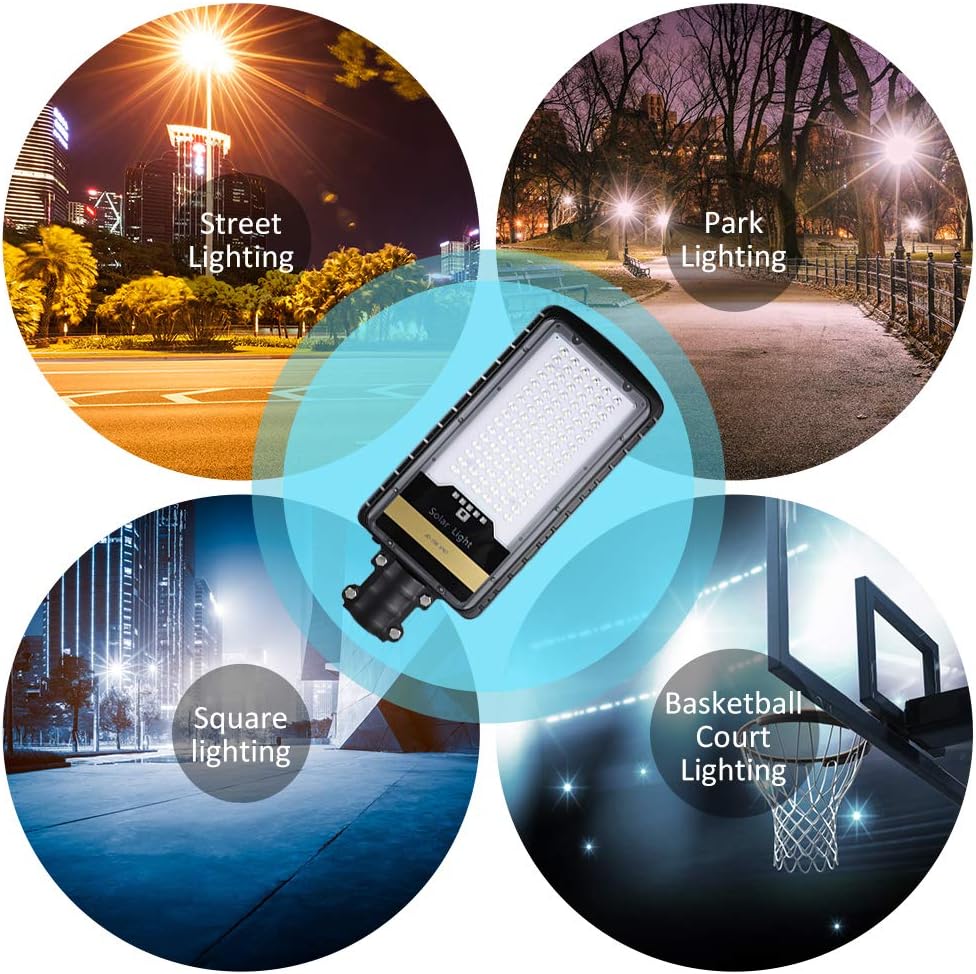 9000 Watt Solar Street Lights Outdoor, Dusk to Dawn IP67 Security Led Flood Light Lamp with Remote Control Mounting Pole and Bracket Garden, Street, Court, Parking Lot