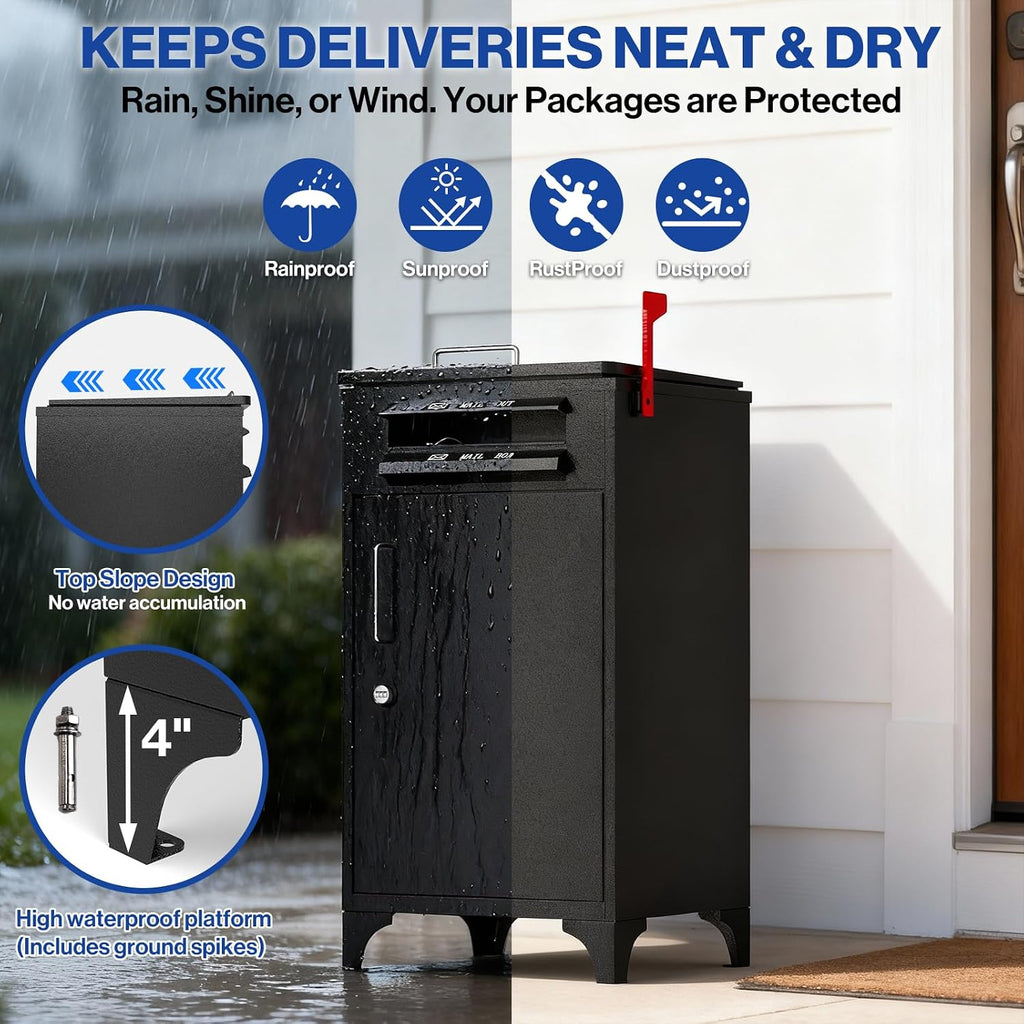 POCHAR Large Package Delivery Boxes for Outside, Heavy-Duty Steel Parcel Drop Boxes with Anti-Theft Design for Home, Large Waterproof Package Lock Box with Coded Lock for Outdoor, Porch, Curbsid