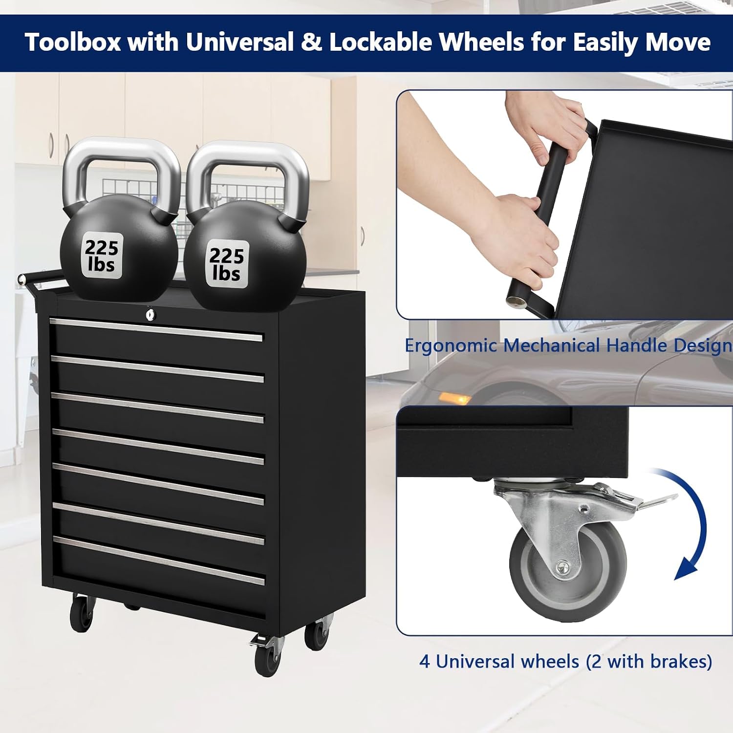 7-Drawer Rolling Tool Chest with Lock, Heavy-Duty Mobile Tool Storage Cabinet, Tool Cart Organizer for Garage Workshop