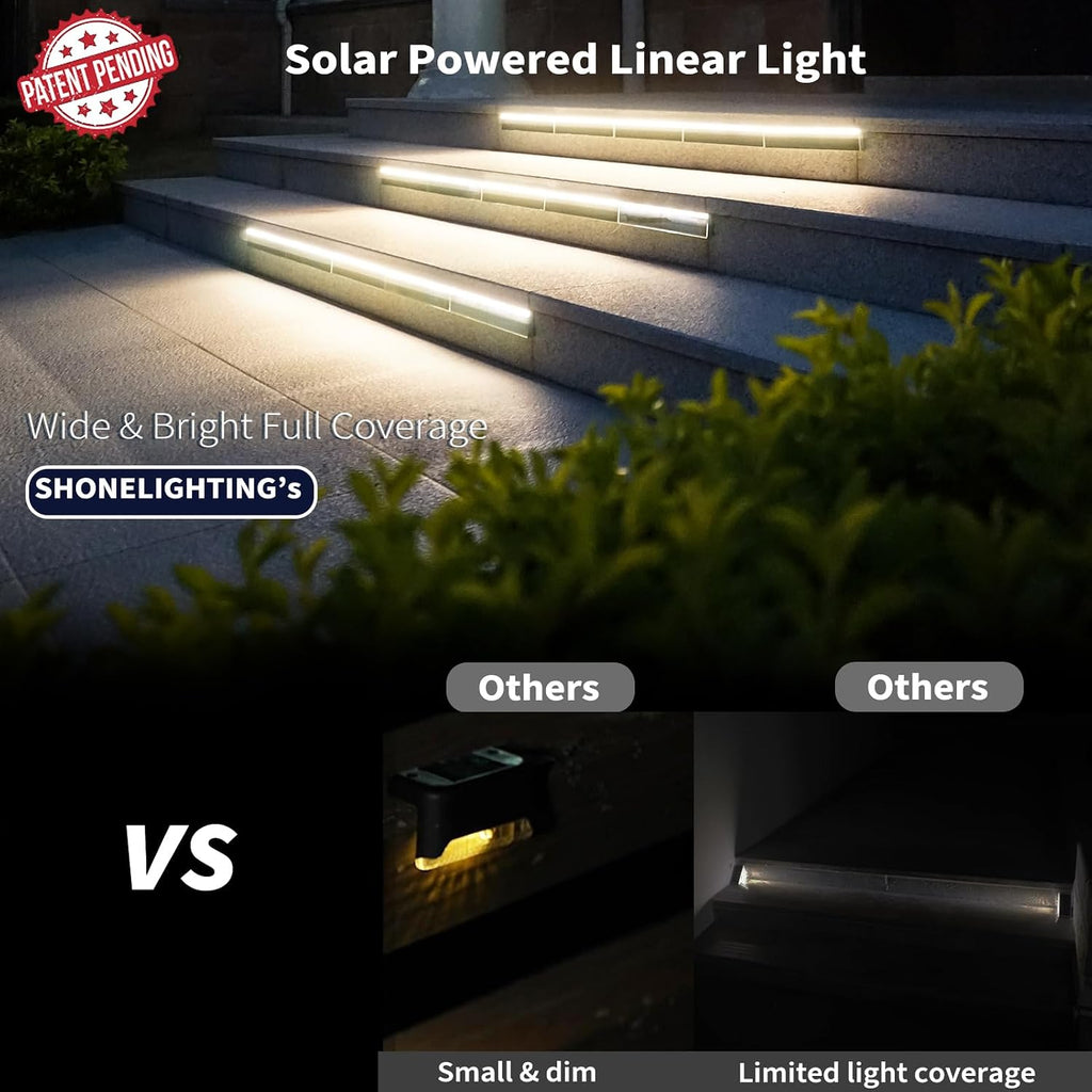 SHONELIGHTING Solar Step Lights for Outside, 33 Focused-Beam High-Brightness LEDs, Waterproof Aluminum Outdoor Stair Light for Risers, Curbsides, Poolsides, Planter Edges (Warm White, 6Pack)