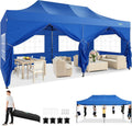 COBIZI 10x20 Heavy Duty Pop Up Canopy Tent with 6 Sidewalls Thicken Frame, Commercial Easy Up Outdoor Wedding Party Tents, All Season Waterproof Windproof with Stakes Sandbags Ropes Roller Bag, Uranus