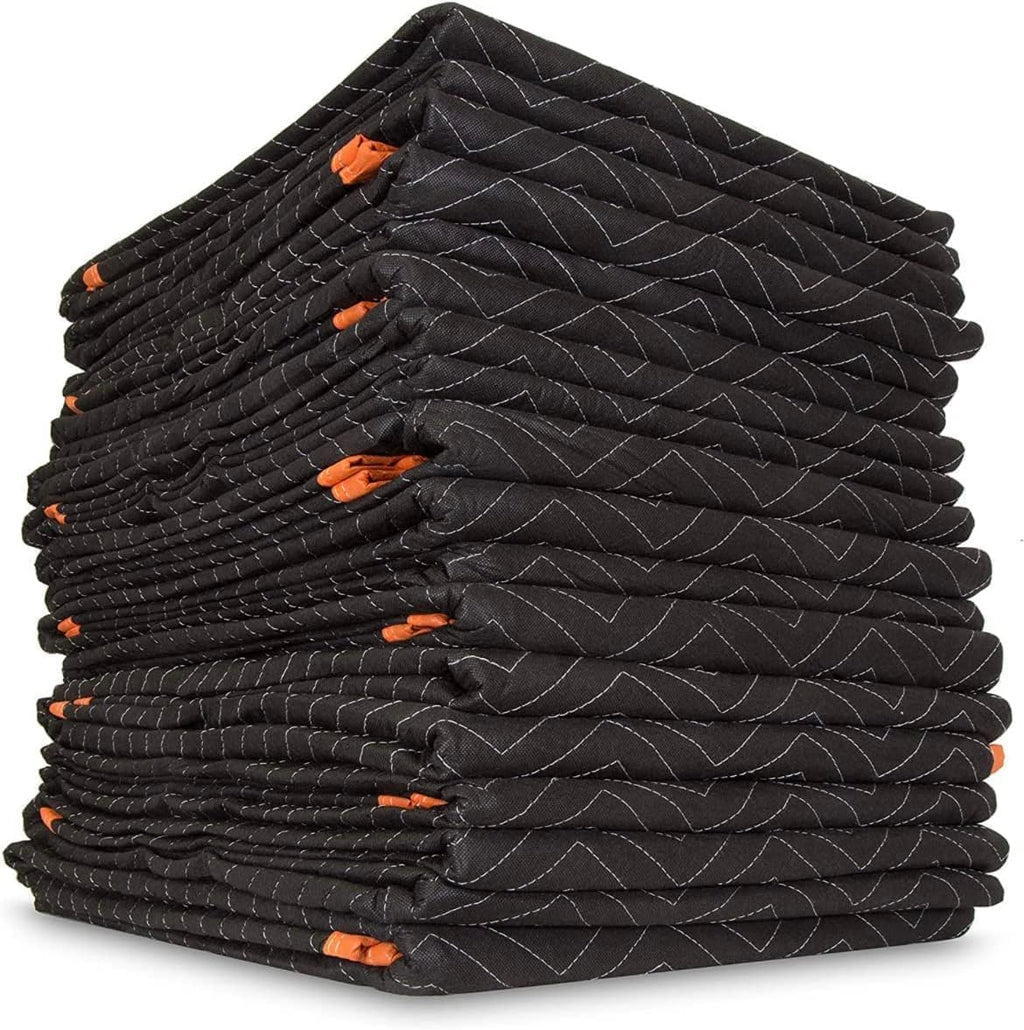 SIMPLI-MAGIC Heavy Duty Padded Moving Blankets (12 Pack),Black/Orange & 79522 Heavy Duty Padded Moving Blankets, Orange/Black, 72' x 80', 6 Pack