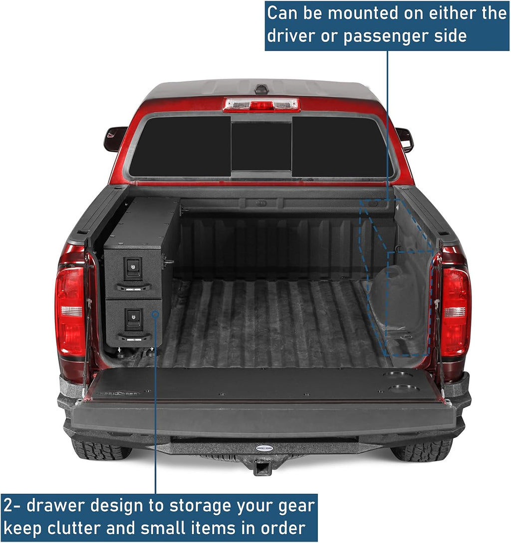 Hooke Road Truck Bed Storage Drawer for 2015-2022 Chevy Colorado & GMC Canyon 5'2' Bed, Slide out Wheel Well Tool Box Organizer with Keys