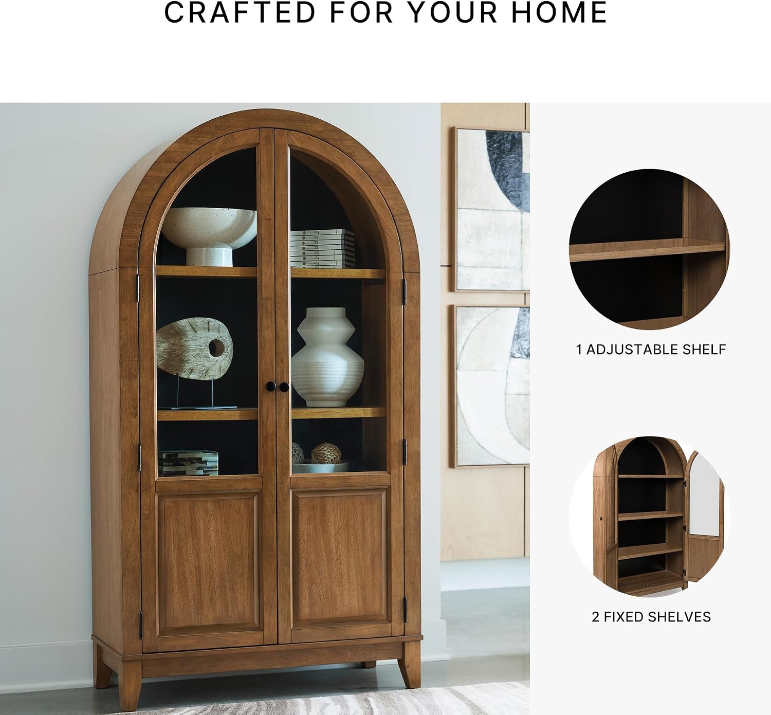 Signature Design by Ashley Dagandale Casual Accent Cabinet with Anti-Tipping and Adjustable Shelf, Light Brown & Black