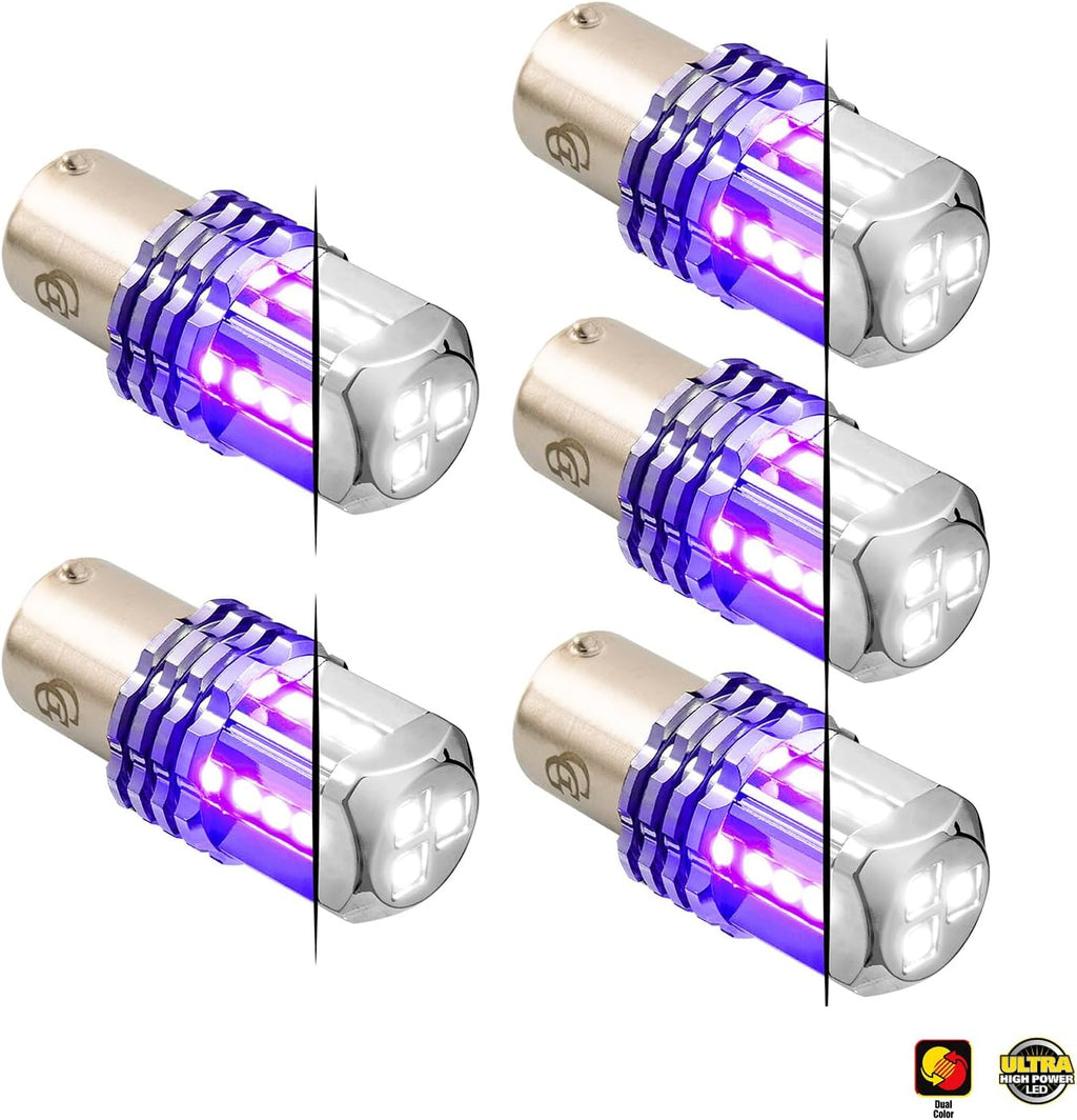 GG Grand General 70833 1157 Dual Color White/Purple 15 LED Tower Bulb, 12V, 5 Pack