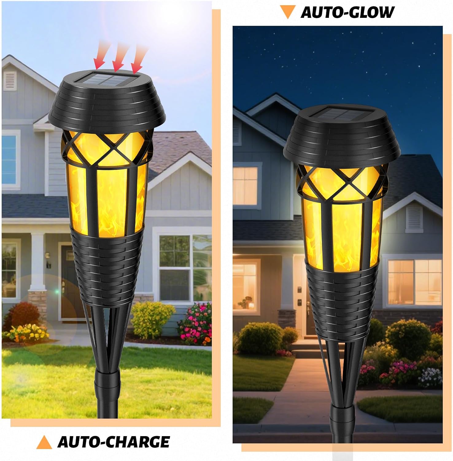 Flickering Flames Torch Light Solar Garden Lights Waterproof Landscape Lighting - 8 Pack
