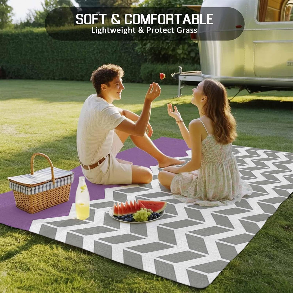 Outdoor Rug 4x6ft Grey White Arrow Chevron Striped Patio Area Rugs Waterproof Easy Cleaning Non Shedding Thick Mats Purple Carpet for Indoor Outdoor Porch Deck Backyard Balcony
