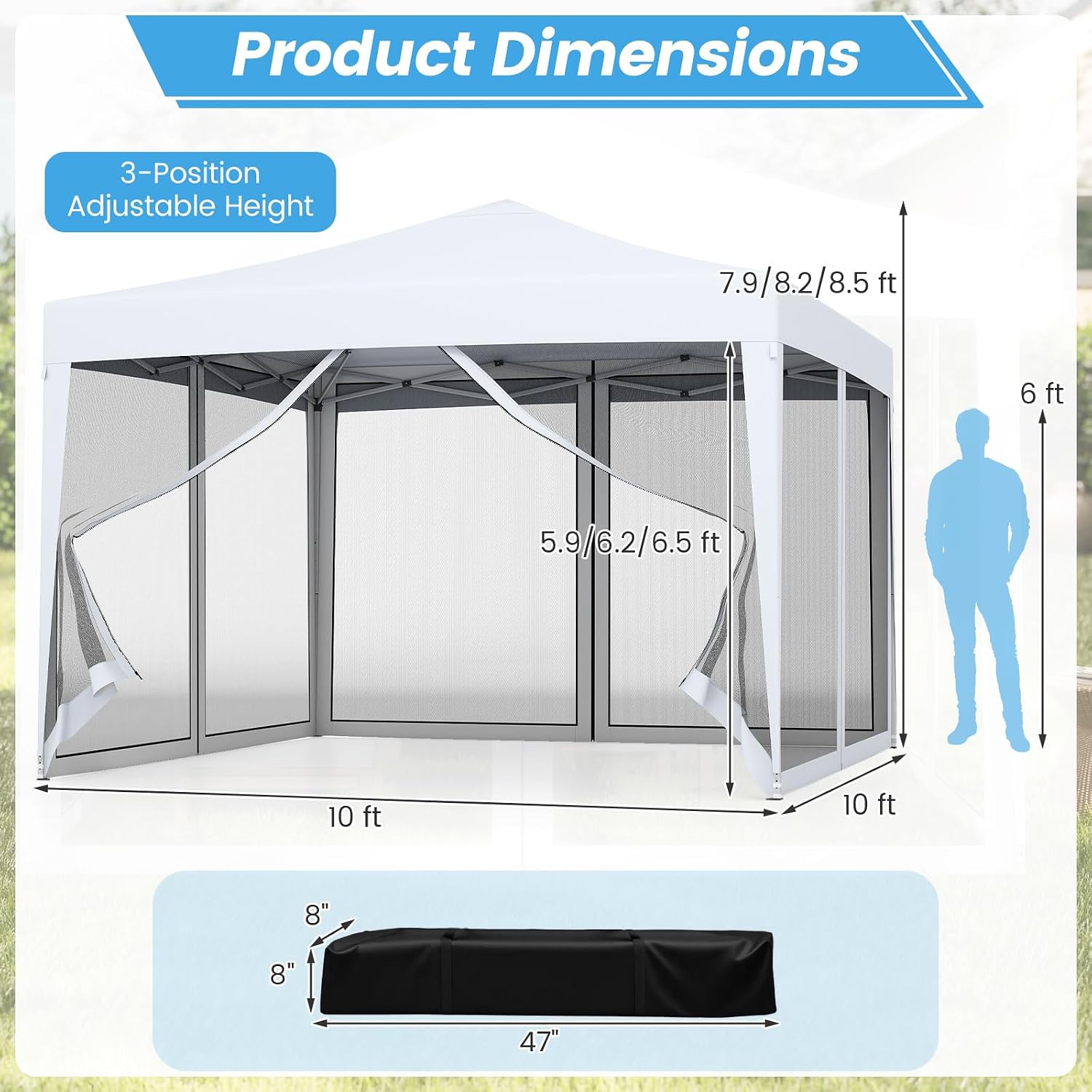 Tangkula 10x10 Ft Pop Up Canopy with Netting, Easy Up Outdoor Tent with Mesh Sidewalls, Carrying Bag, Adjustable Height, Portable Canopy Tent for Parties Events Camping Travel