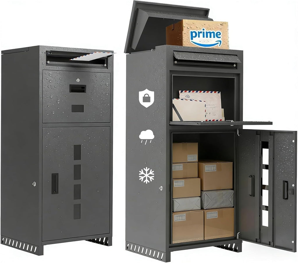 Package delivery Boxes for Outside | Anti-Theft Porch Package Delivery Box with Lock | Outdoor Weatherproof Parcel | Large Mailbox for Packages for Garden, Porch, Yard (Gray, 40.6H x 15.4D x 19.7W)