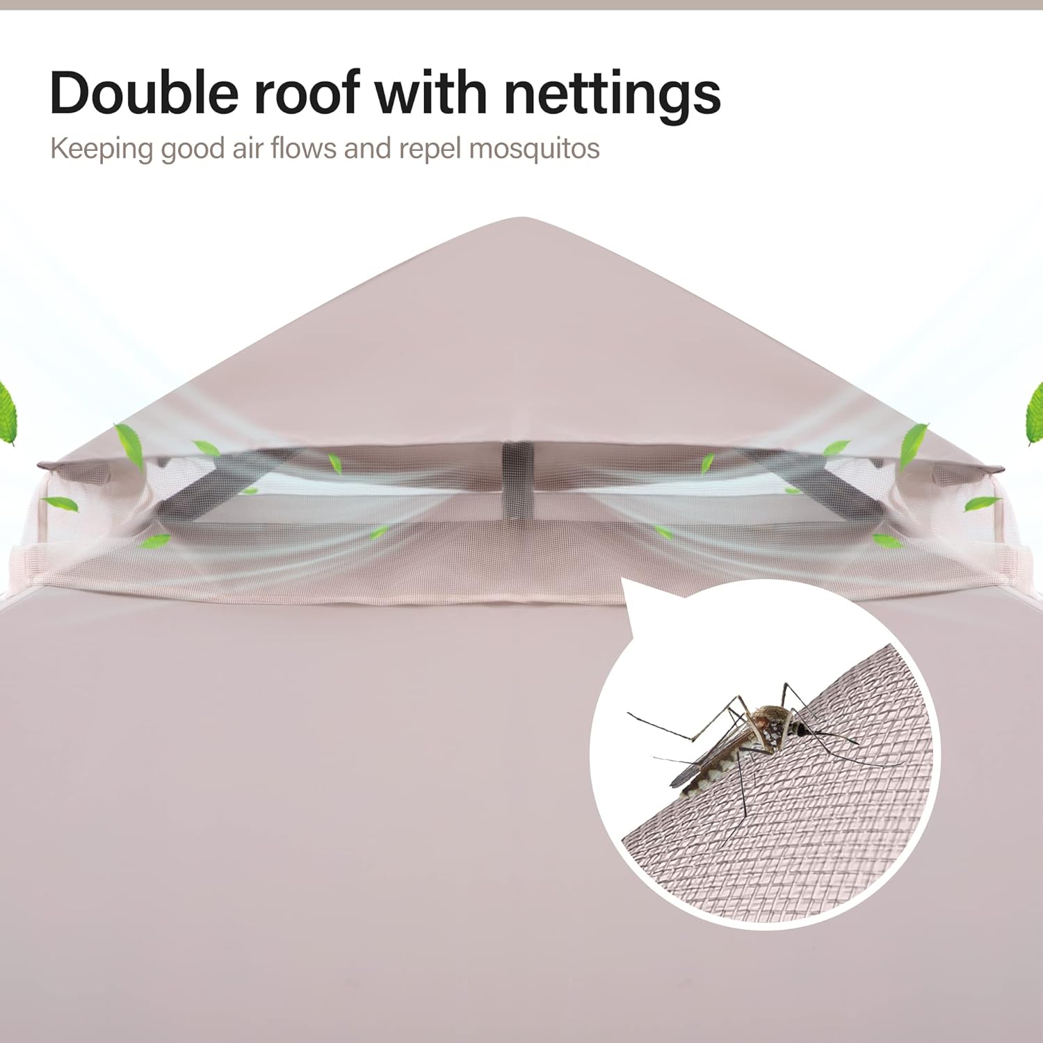 LAUSAINT HOME Patio Gazebo 8'x8', Outdoor Heavy Duty Party Tent Shelter with Double Roofs, Mosquito Nettings and Privacy Screens for Backyard, Garden, Lawn, Khaki