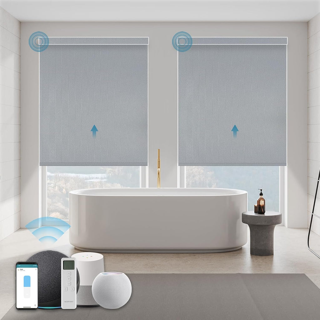 Motorized Shades,Smart Blinds with Remote,100% Blackout Roller Blinds,Work with Google Assistant,Homekit,Automatic Shades,Custom Widths from 16' to 110',Vinyl Medium Grey