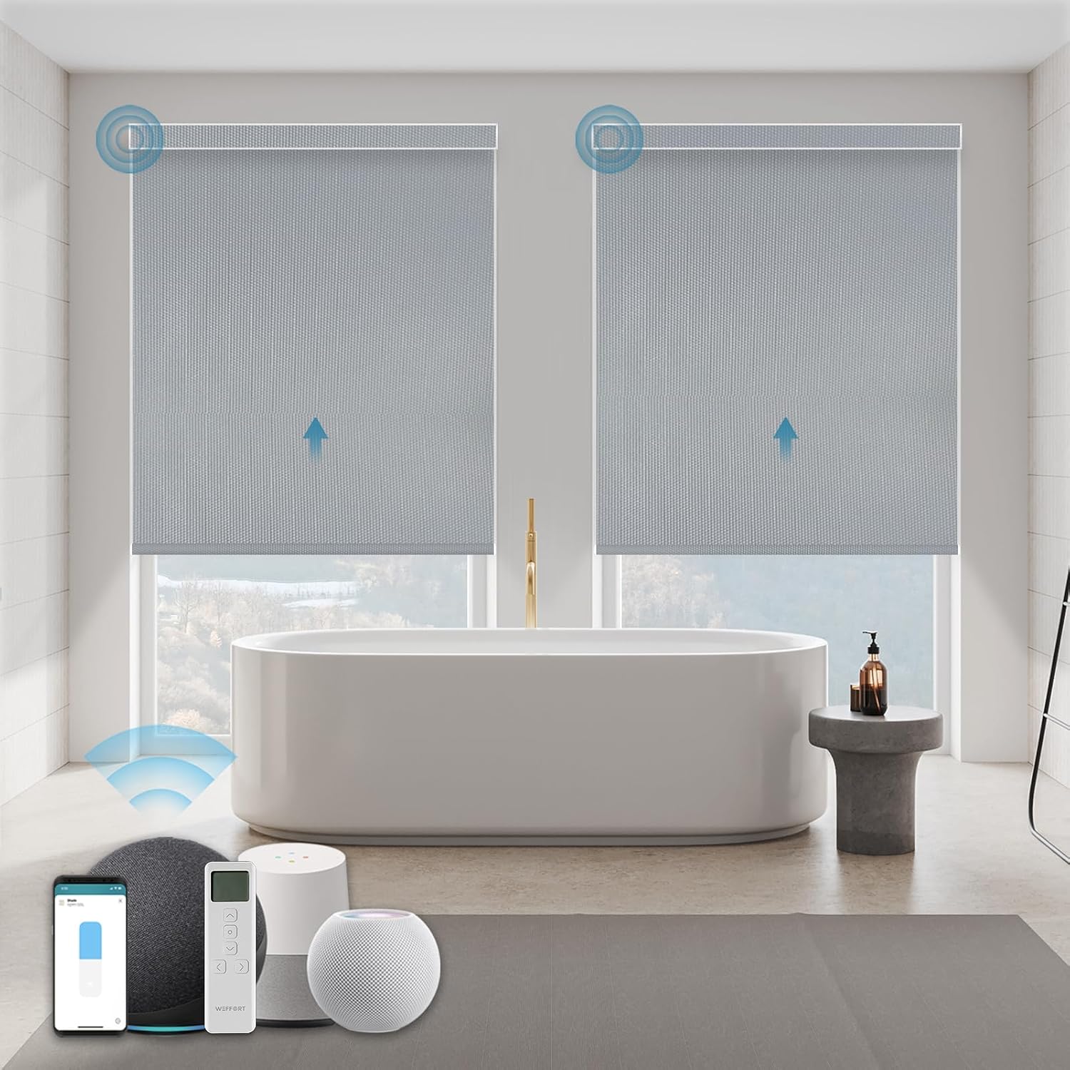 Motorized Shades,Smart Blinds with Remote,100% Blackout Roller Blinds,Work with Google Assistant,Homekit,Automatic Shades,Custom Widths from 16' to 110',Vinyl Medium Grey