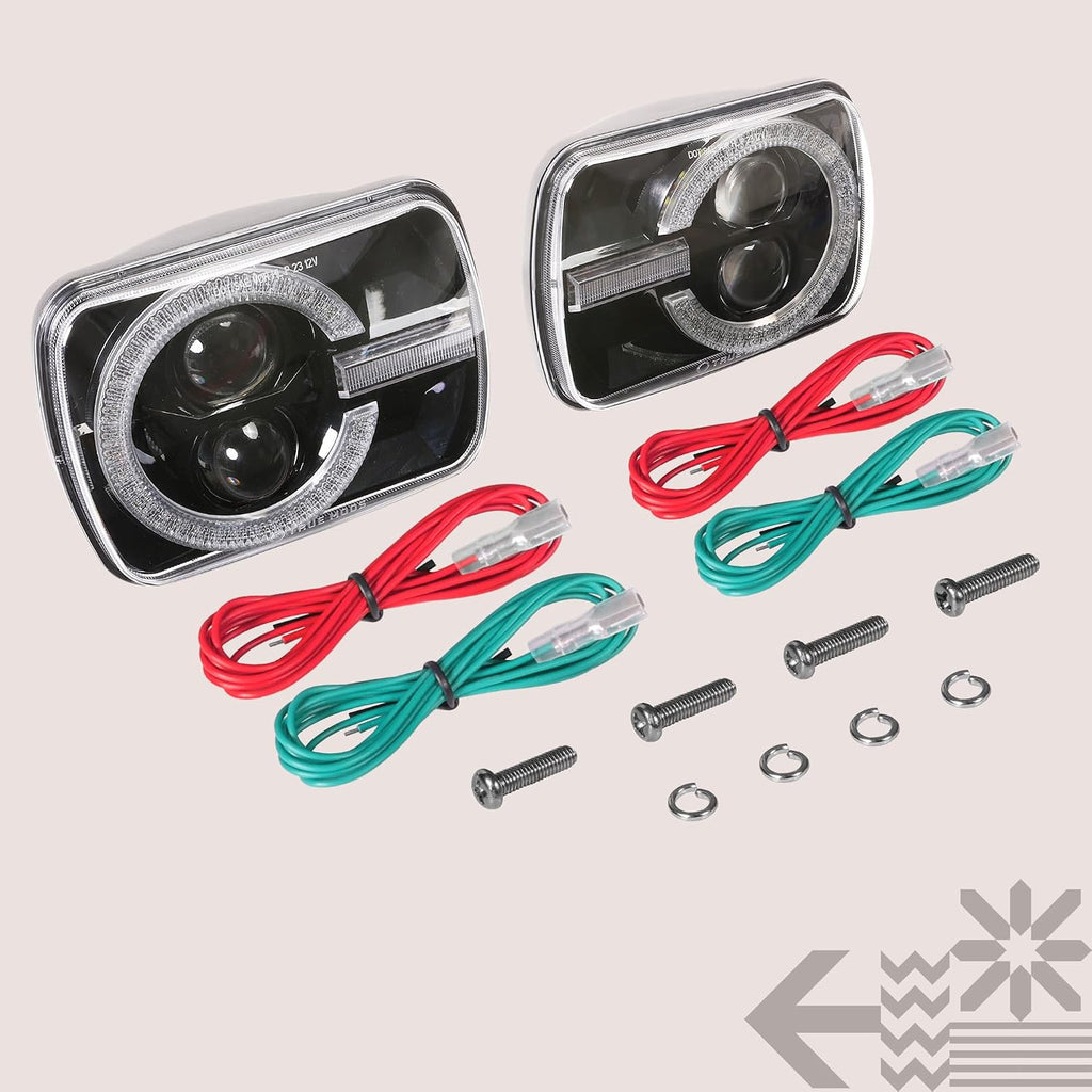 TRUE MODS 5x7 7x6 Inch H6054 Black LED HALO Headlights H4 Sealed Beam Replacement Lamp for Jeep Wrangler YJ Cherokee XJ [DOT Approved] Ford Econoline Chevy Express GMC Savana Dodge Van TOYOTA Pickup