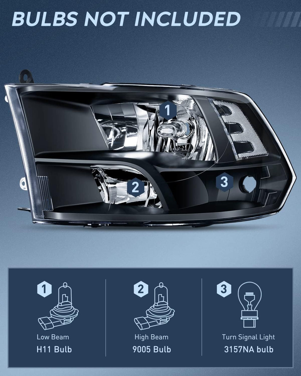 Nilight Headlight and Taillight Assembly Combo Compatible with 2009 2010 2011 2012 2013 2014 2015 2016 2017 2018 Dodge Ram for Quad Models Black Housing Clear Reflector with Dark Red Tail Light