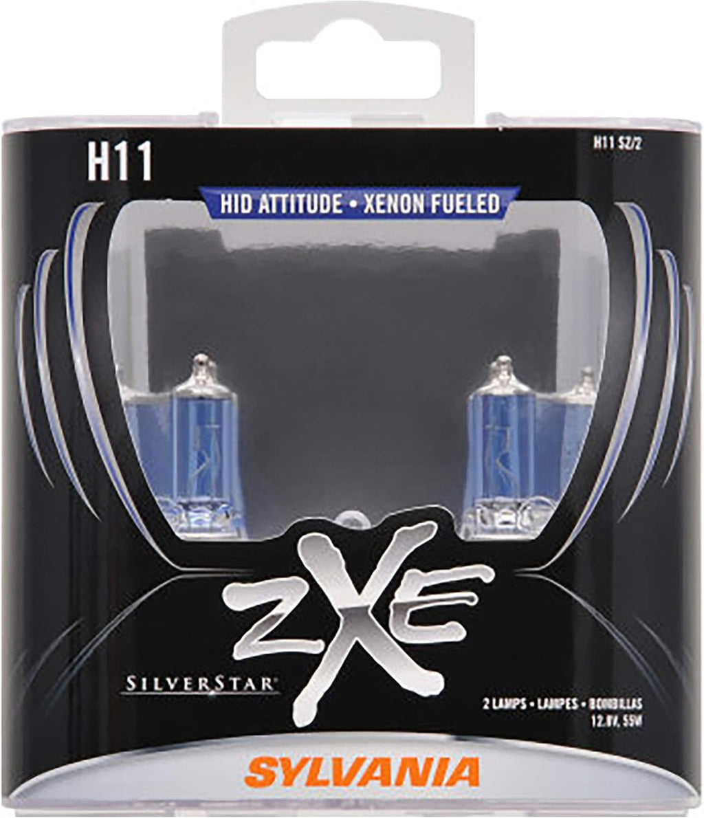 SYLVANIA - H11 (64211) SilverStar zXe High Performance Halogen Headlight Bulb - Headlight & Fog Light, Bright White Light Output, HID Attitude, Xenon Fueled Technology (Contains 2 Bulbs)