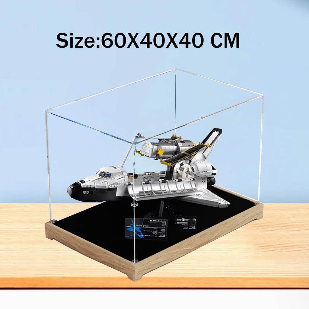 Acrylic Display Case for Lego 10283 Space Shuttle Discovery Building Set– Dustproof Display Box & Showcase, Display Box Compatible with Lego 10283 -Only Display case (Original Wood Base 3mm)