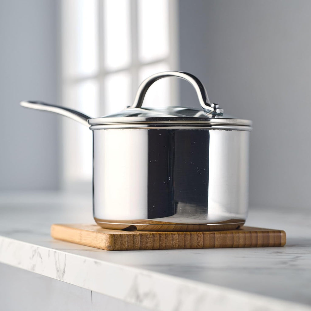 Farberware Millennium Stainless Steel Pots and Pans with Lids, Induction Ready, Compatible with All Cooktops, Metal Utensil Safe, 10 Piece Cookware Set, Dishwasher Safe - Stainless Steel