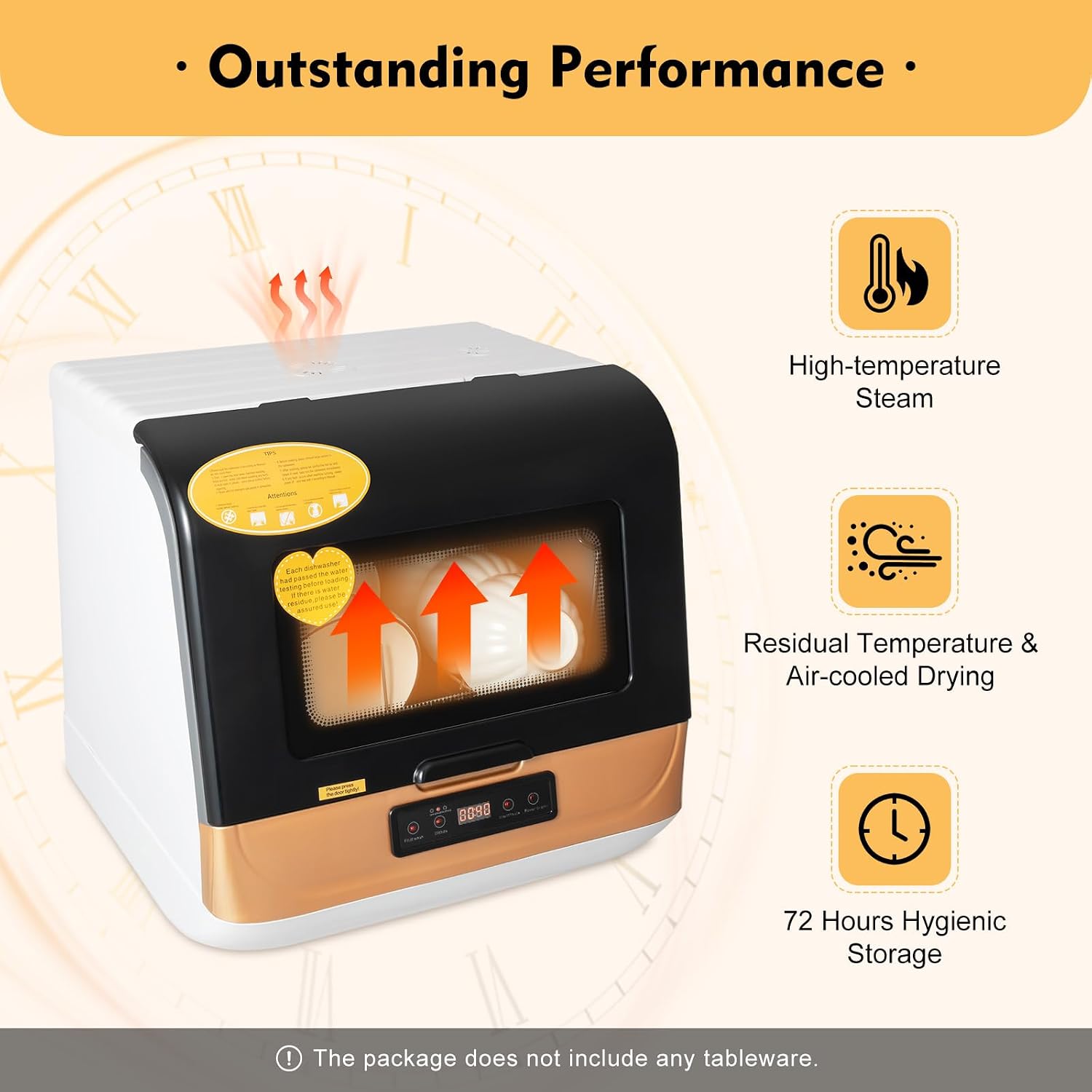 800W Portable Countertop Dishwasher,3 Washing Modes, 158℉ High-Temp, No Installation Needed, Compact Mini Dish Washing Machine with 8L Water Tank for 4-6 Sets Tableware (Type A - Gold)