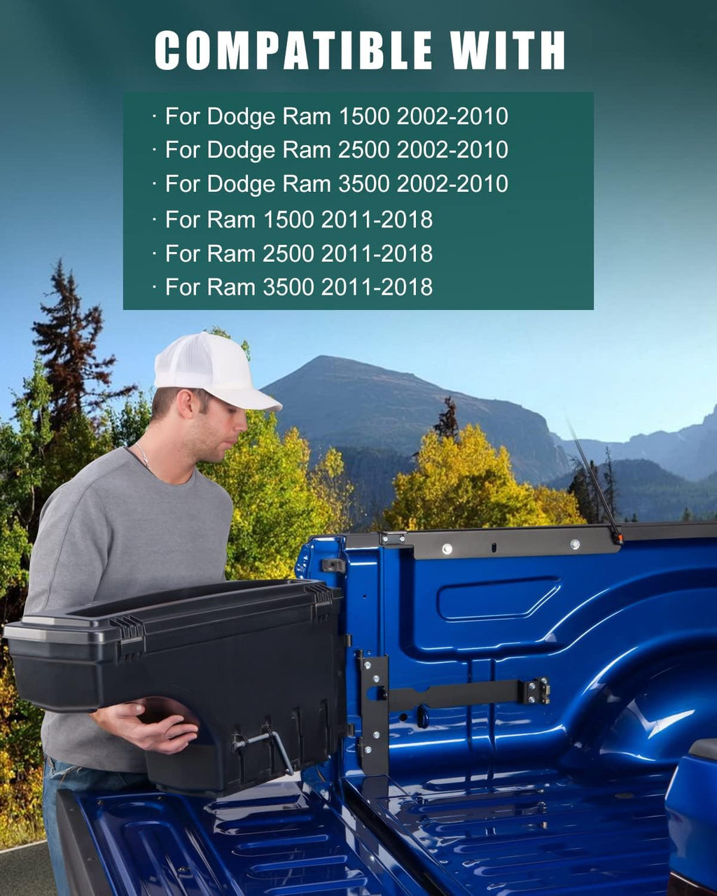 SCITOO Left Driver Side Truck Bed Tool Box for Dodge Ram 1500 2500 3500 2002-2018,Multi-Compartment Dividers Organized Storage,Heavy Duty & No-Drill Installation