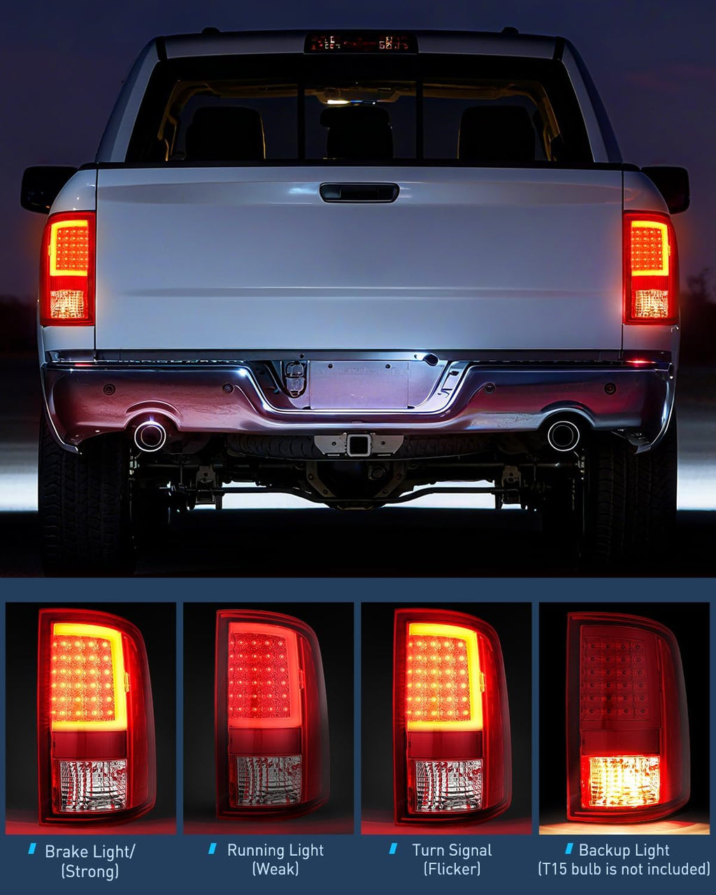Nilight Taillight Assembly Compatible with 2009 2010 2011 2012 2013 2014 2015 2016 2017 2018 Dodge Ram 1500 2010-2018 Ram 2500 3500 Incandescent Type Upgrade LED Tube Tail Lights Rear Brake Lamps