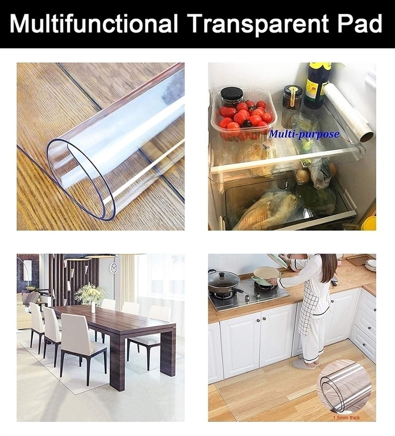 Clear Floor Protector Mat Waterproof, Hardwood Floors Carpet Pad for Exercise Equipment Table Rolling Chair Pets, Non Skid Transparent Vinyl Plastic Runners Mats(4 x 13ft/122 x 396cm)