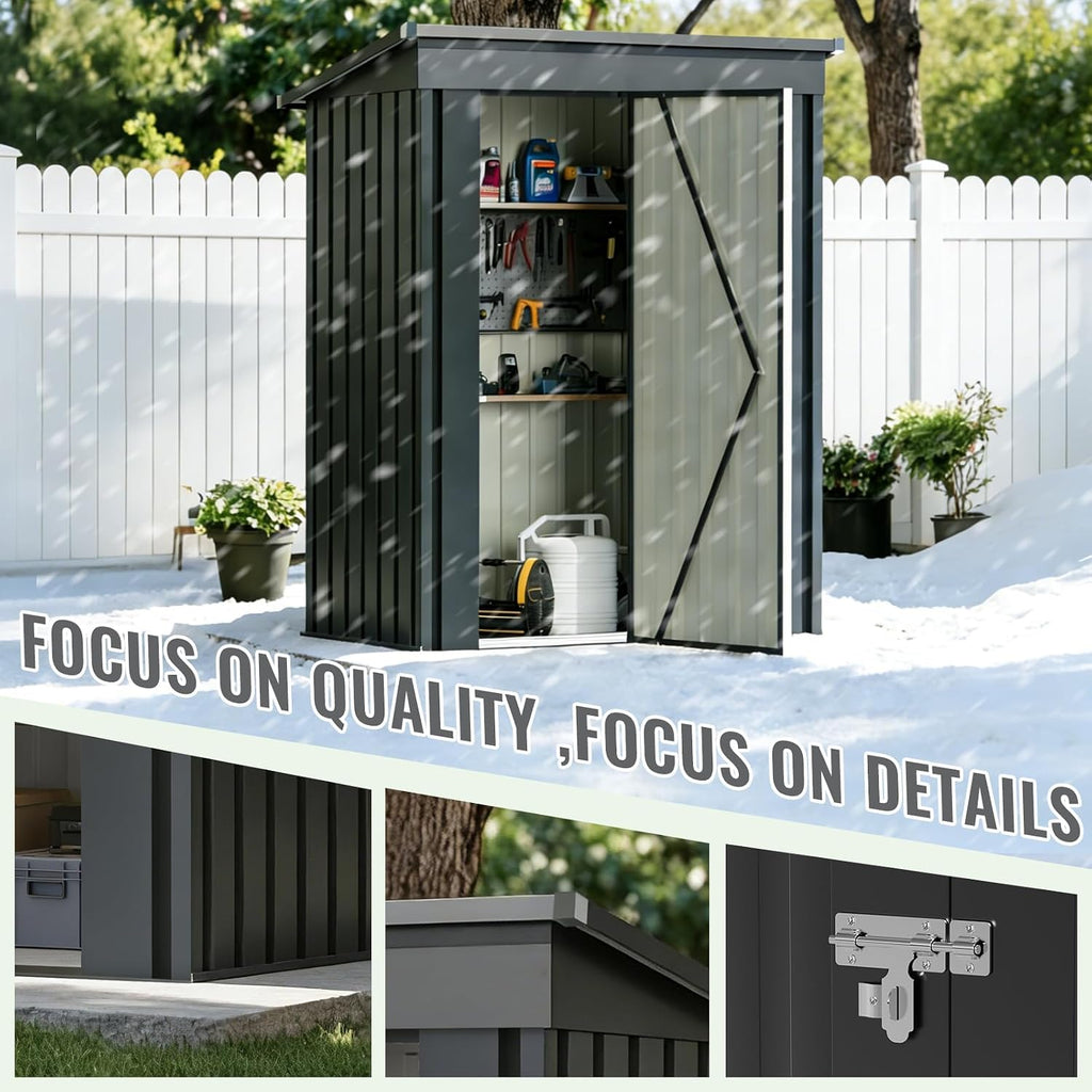 5 x 3FT Metal Outdoor Storage Shed, Waterproof Garden Utility Shed with Lockable Door, All-Weather Storage Shelter for Bikes,Tool for Patio Lawn Backyard Garden Black