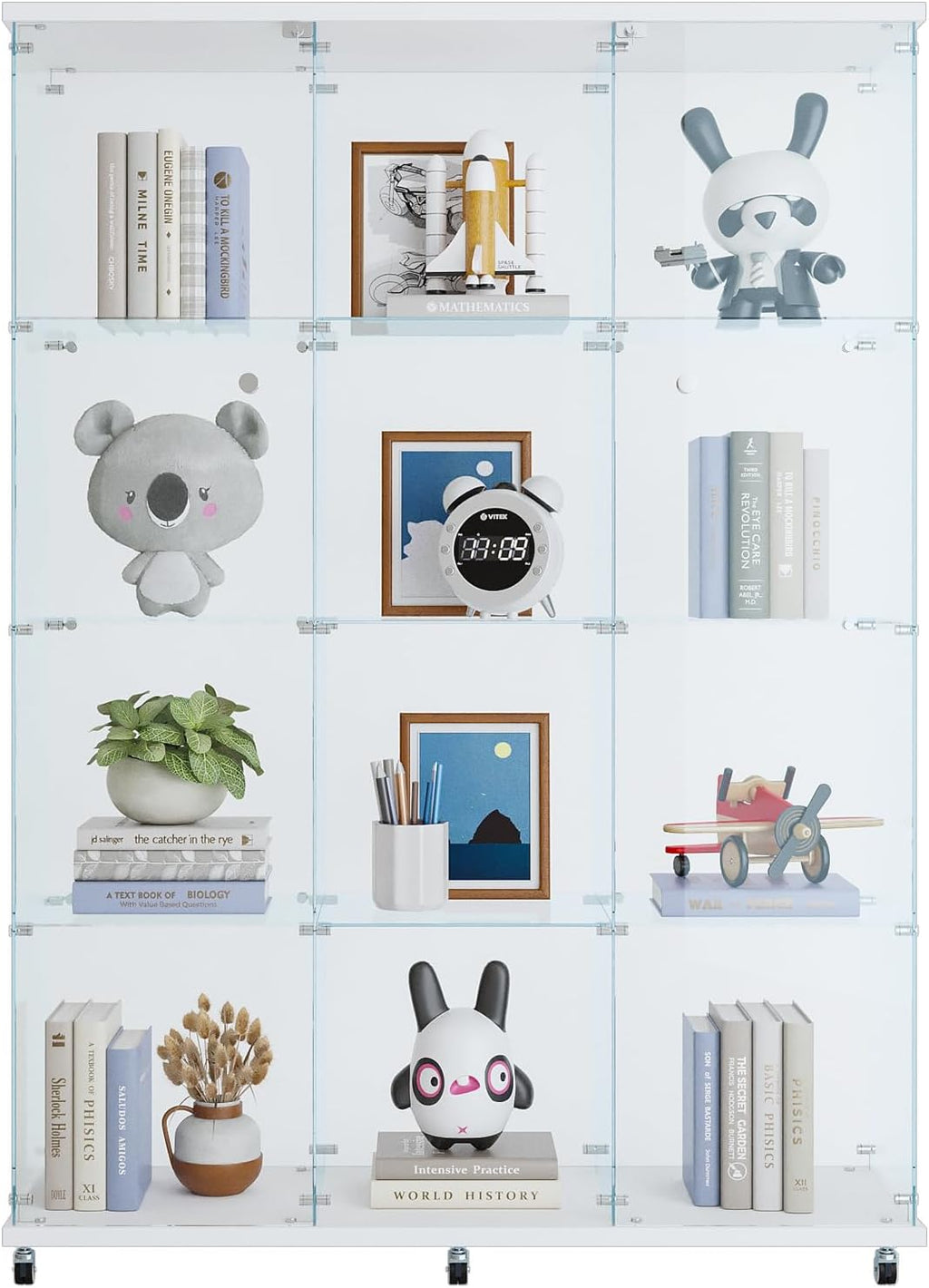 4 Shelves Glass Display Cabinet Extra Large, Curio Collection Glass Display Case for Home Office, Floor Standing Bookshelf Corner Cabinet for Book Toys Glory (White)