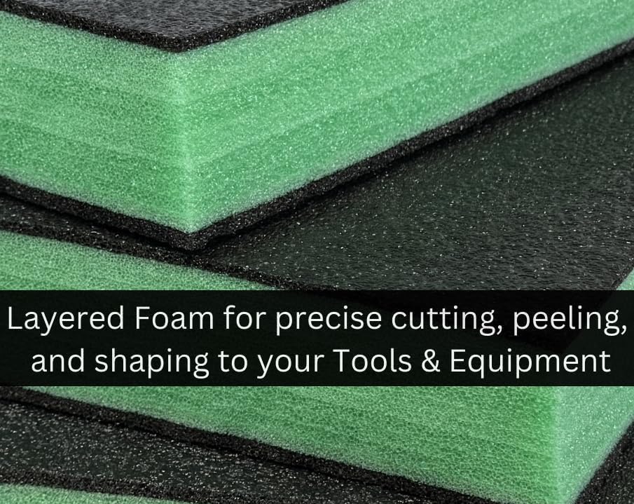 Customizable Tool Box Organizer Tool Foam | 24'x48' 3 Sheets | Tool Box Foam Organizer | Tool Drawer Organizer | Customizable Foam Insert | Toolbox Foam Inserts Shadow Foam (Green, 2-1/4' (57mm))