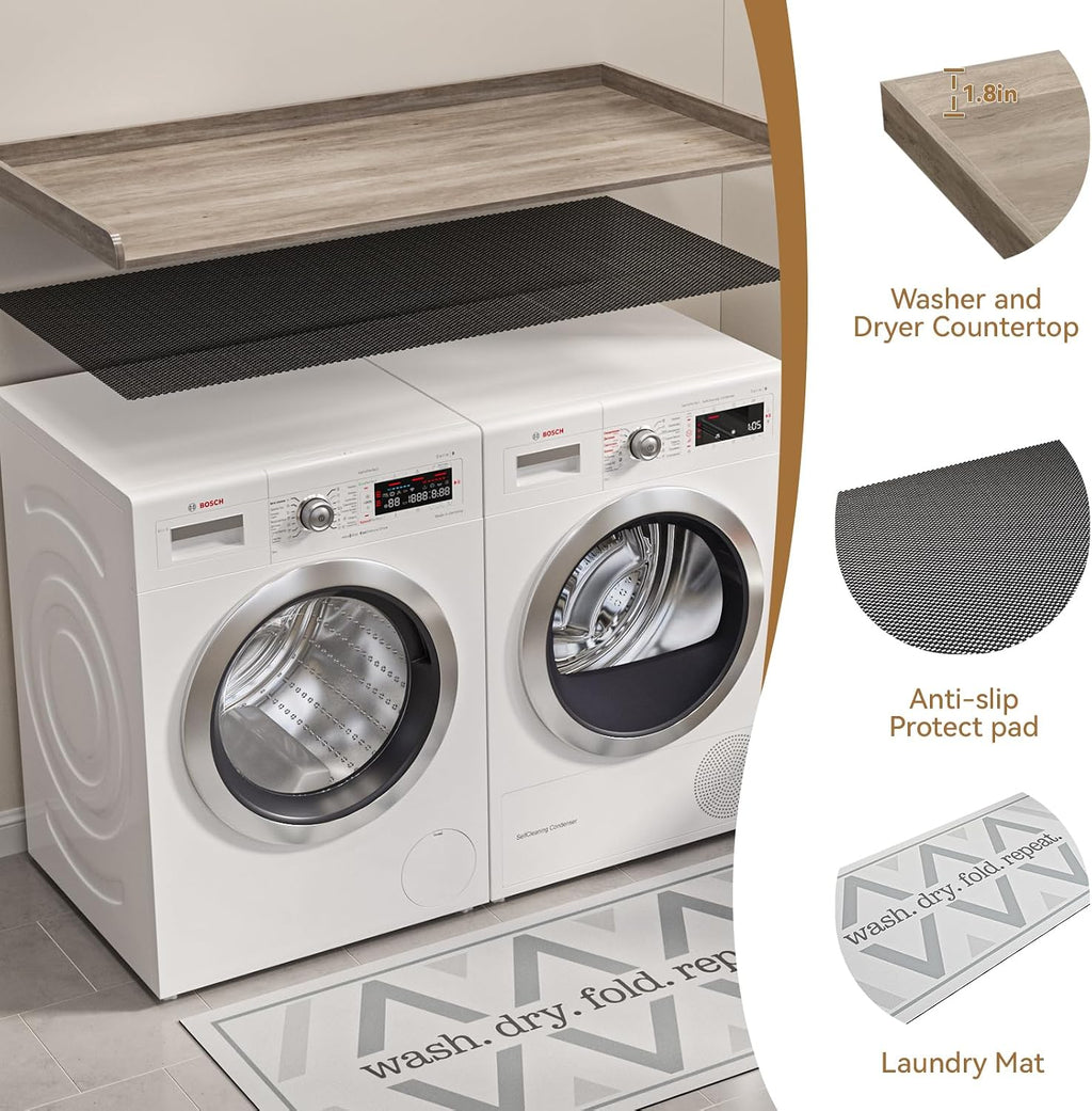 FIMELLO 60' Laundry Room Wall Cabinets and 27.6' x 54' Washer and Dryer Countertop Set, Laundry Room Cabinets Wall Mounted, Upper Cabinets Floating Cabinet - Grey Laundry Countertop